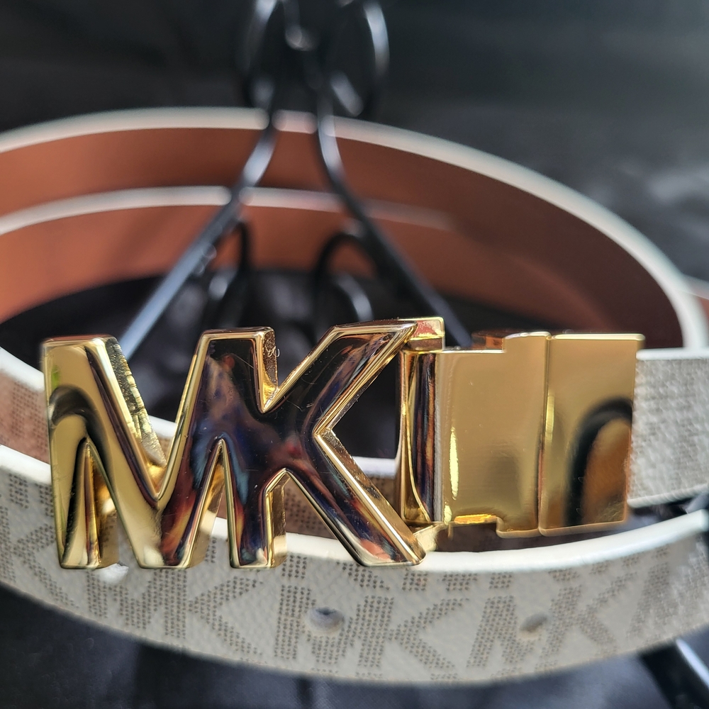 Michael Kors MK Monogram LOGO Gold and Tan Belt